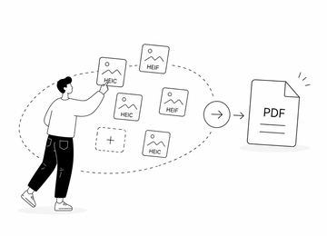 Illustration of multiple HEIC photos combined into one PDF