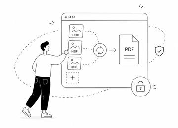 Illustration of private browser-based HEIC to PDF conversion